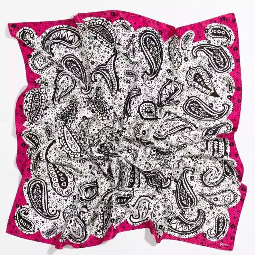 Bimba y Lola Silk Scarf Paisley Pink Black White Square Designer - Picture 2 of 3